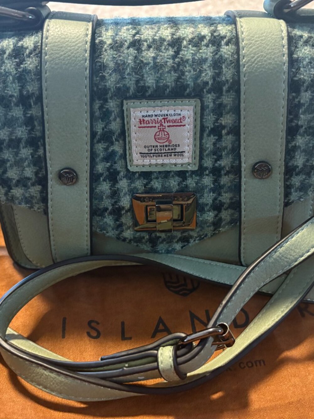 Harris Tweed Light Green and Tweed Islander Mini Purse - Picture 2 of 5